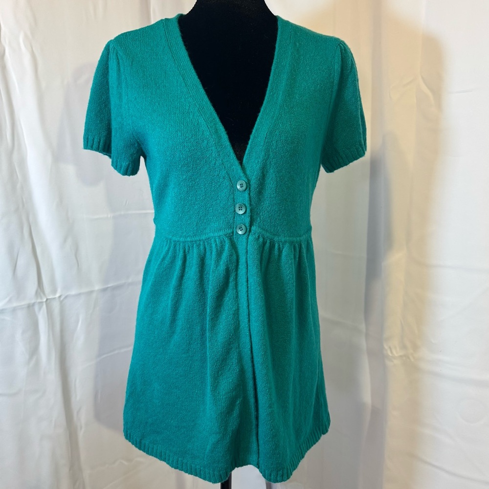 Style & Co NWT M Teal Green Babydoll Cardigan Y2K Peplum Empire Waist Pool Blue